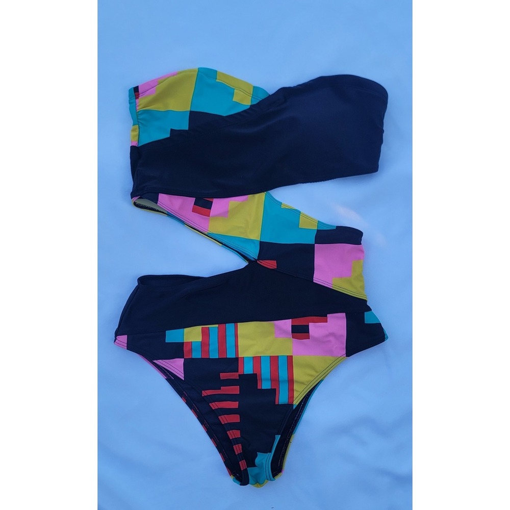 Volcom Monokini One Piece Cutout Swimsuit Geometric Colorblock Retro 80's XS S